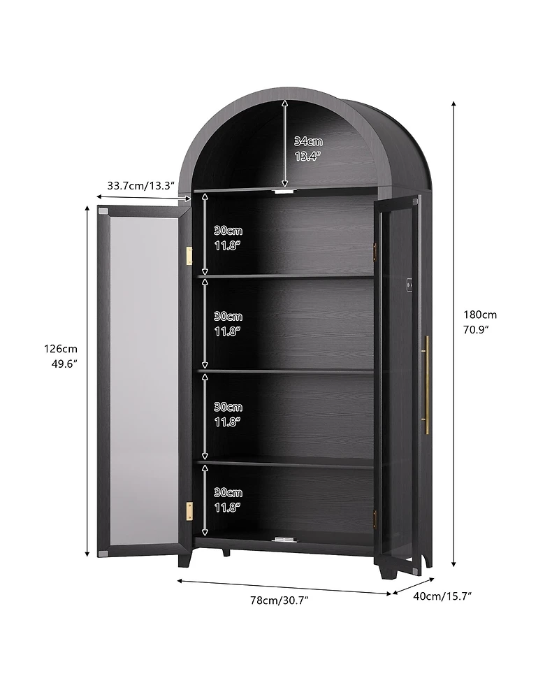 Vlsrka 71 Inch Arched Tall Cabinet with Led lights