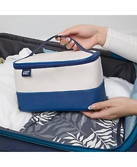 Lands' End Large Makeup Bag Train Case with 2 100 Ml Plastic Travel Bottles, Soft-Sided Cosmetic Travel Bag
