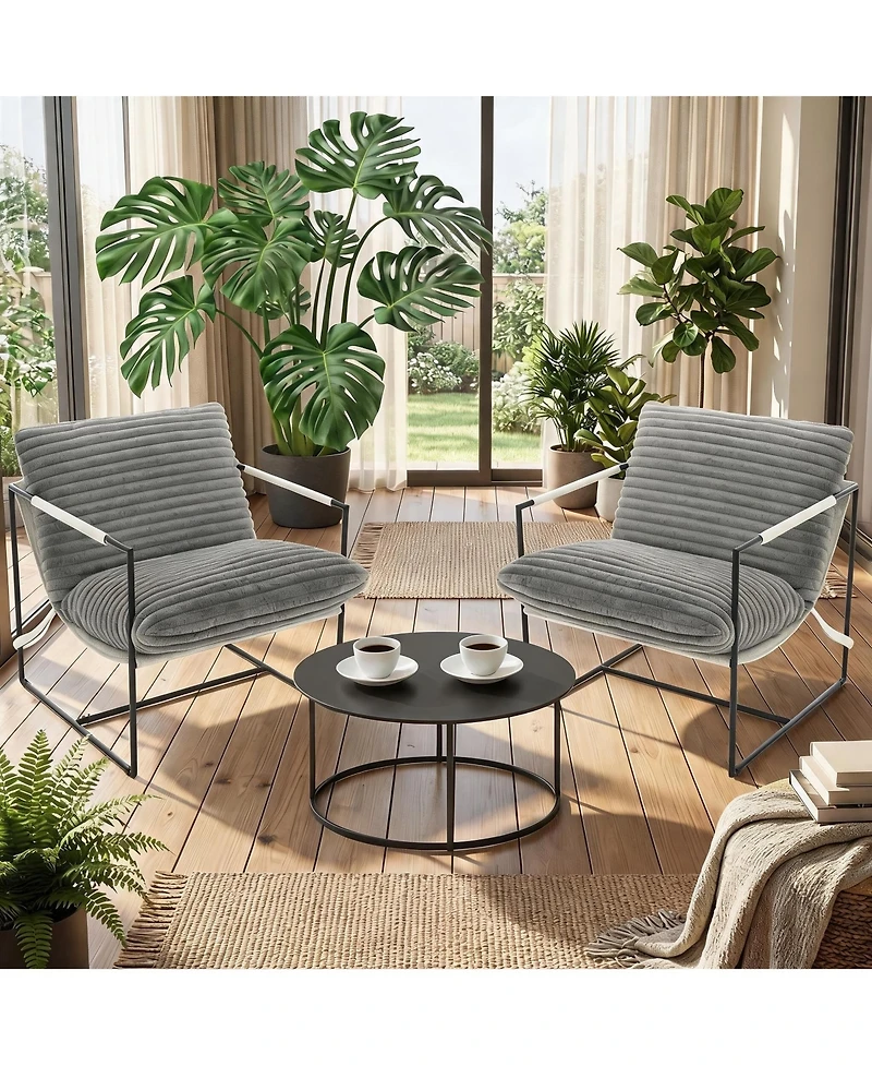 homfan Set of 2 Sling Accent Chairs, Chairs with Metal Frame, Removable Cushions for Reading Living Room or Bedroom, Easy Assembly