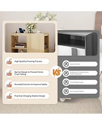 homfan End Table with Charging Station, Mobile Side Table with Drawer and Adjustable Shelf, Locking Wheels Nightstand for Living Room or Bedroom