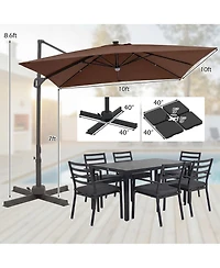 Gymax 10 Ft Cantilever Outdoor Umbrella w/ 32 Solar Led Lights and 220 Lbs Base