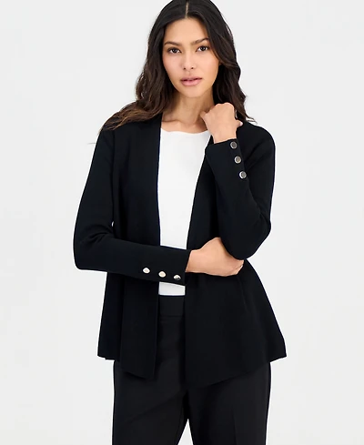 Anne Klein Essentials Petite Open-Front Side-Slit Cardigan