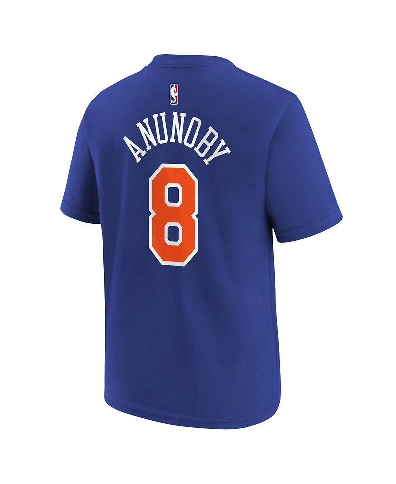 Nike Big Boys and Girls Og Anunoby Blue New York Knicks Icon Name & Number T-Shirt