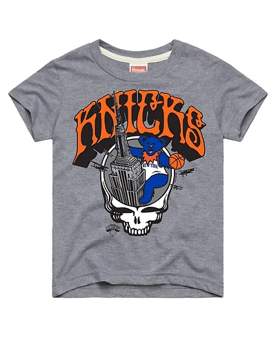 Homage Big Boys and Girls Gray New York Knicks x The Grateful Dead Skull Tri-Blend T-Shirt