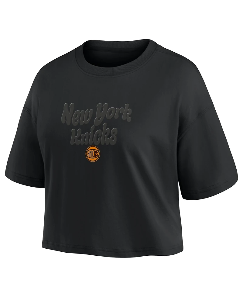 Fanatics Women's New York Knicks Blackout Wave Cropped Top