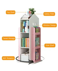 Rainsken 4-Tier Rotating Bookshelf Tower, 360 Degree Display Floor Standing Bookcase Storage Rack, for Bedroom, Living Room, Study Room