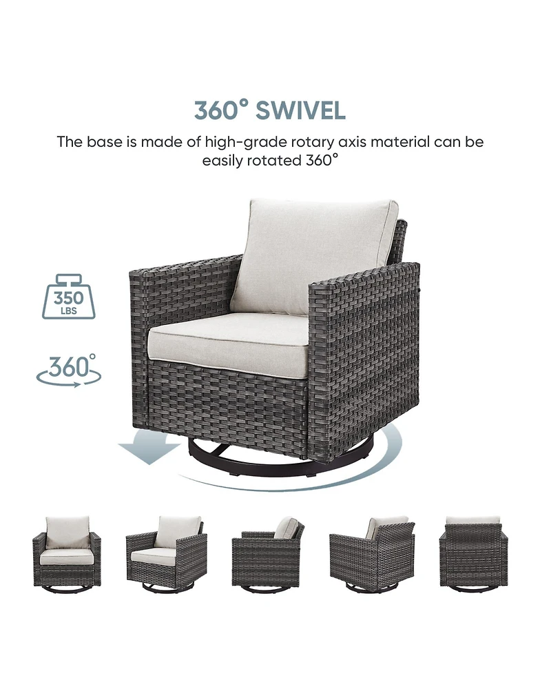 Pocassy Outdoor Patio Set, Wicker Rocking Bistro Set with Swivel Chairs and Side Table, Rattan Furniture Cushions