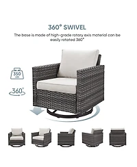 Pocassy Outdoor Patio Set, Wicker Rocking Bistro Set with Swivel Chairs and Side Table, Rattan Furniture Cushions