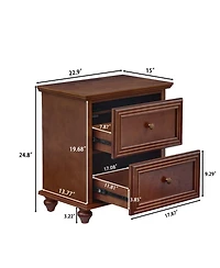 Rainsken 22.9" Retro Night Stands, with Charging Station and Outlet Hole and 2 Drawers, Side Cabinet, for Living Room Entryway Reception Room