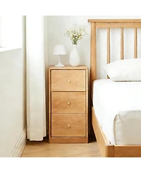 Rainsken Solid Oak Nightstand, Narrow 3-Drawer Cabinet, Freestanding Bedside Table, End Table, Storage Cabinet for Living Room, Bedroom