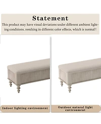 Rainsken Linen Seat Storage Ottoman Bench, Solid Rubberwood Bed End for Bedroom, Living Room, Entryway, Closet