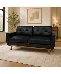 Rainsken 65 inch Small Loveseat, Comfy Mini Cloud Couch, breathable Foil fabric and solid wood legs, for Living Room Apartment