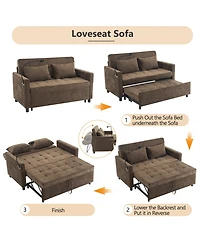 Rainsken 56.9" Loveseat Sofa Couch, Pull-Out Sleeper Sofa Bed with a Reversible Backrest Cushion, 2 Usb Ports and a Phone Holder for Living Room