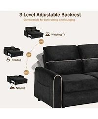 Rainsken Convertible Sofa Bed, Chenille Pull Out Sleeper Couch with Adjustable Backrest, 4 Side Pockets and Charging Ports for Living Room