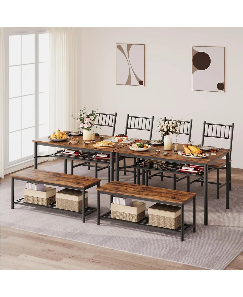 gaomon 4 Piece Dining Table Set, Rectangular Kitchen Set with Upholstered Chair & Storage Benches