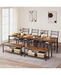gaomon 4 Piece Dining Table Set, Rectangular Kitchen Set with Upholstered Chair & Storage Benches