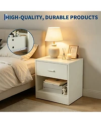 homfan Compact Nightstand with Drawer and Open Shelf, Modern End Table for Bedroom and Living Room, Multiple Finishes