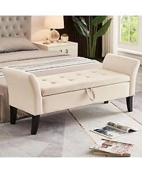Rainsken 51.5 Inch Storage Ottoman Bench, Velvet Upholstered End of Bed Bench