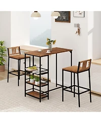 Gouun 3-Piece Outdoor Acacia Wood Patio Bar Set with 3-Tier Storage Shelf and Metal Frame
