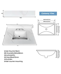 Sillysis Quartz Bathroom Vanity Top with Undermount Sink, Carrara Marble Look, 4" Backsplash, Stain and Water Resistant
