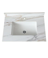 Sillysis Sintered Stone Bathroom Vanity Top with Ceramic Sink, Carrara Marble Look, 4" Backsplash, Water Stain and Scratch Resistant