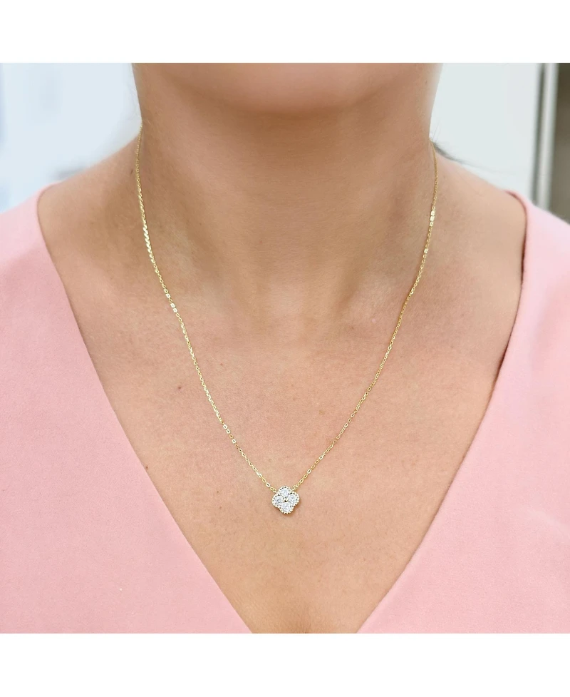 The Lovery Cz Single Clover Necklace 14K Gold-Plated Sterling Silver