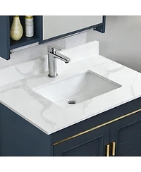 Sillysis Quartz Bathroom Vanity Top with Undermount Sink, Carrara Style, 4" Backsplash, 1 Faucet Hole, 31/37/43 Inch