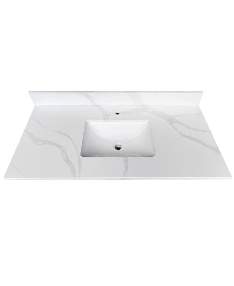Sillysis Quartz Bathroom Vanity Top with Undermount Sink, Carrara Style, 4" Backsplash, 1 Faucet Hole, 31/37/43 Inch