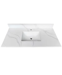 Sillysis Quartz Bathroom Vanity Top with Undermount Sink, Carrara Style, 4" Backsplash, 1 Faucet Hole, 31/37/43 Inch