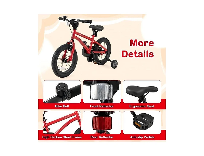 Hongge 14 Inches Kids Bike with Handbrake, Coaster Brake, and Bell