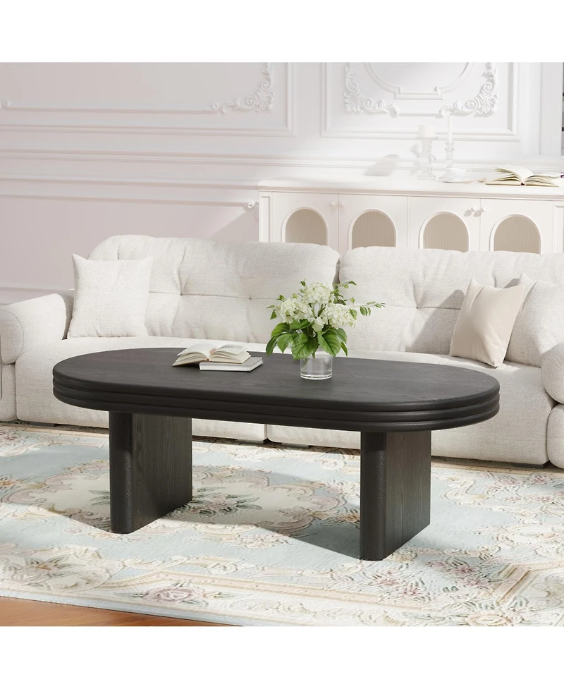 Rainsken Farmhouse Coffee Table, 47" Wooden Oval Accent Center Table with Thick Base, Modern Low Tea for Living Room, Apartments