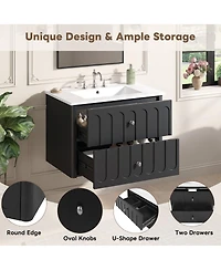 Sillysis 30 Inch Floating Bathroom Vanity with Sink, Modern Wall Mounted Cabinet, Soft Close Drawers, Space Saving Storage