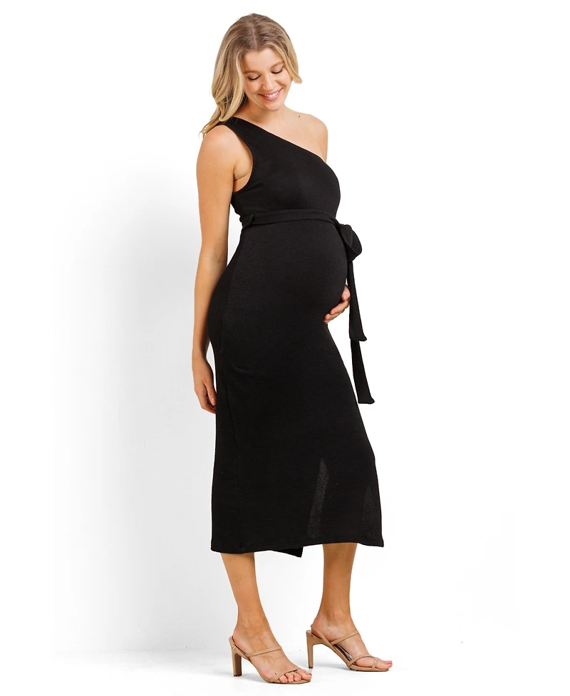 Hello Miz Women's Maternity Ribbed One Shoulder Bodycon Midi Dress