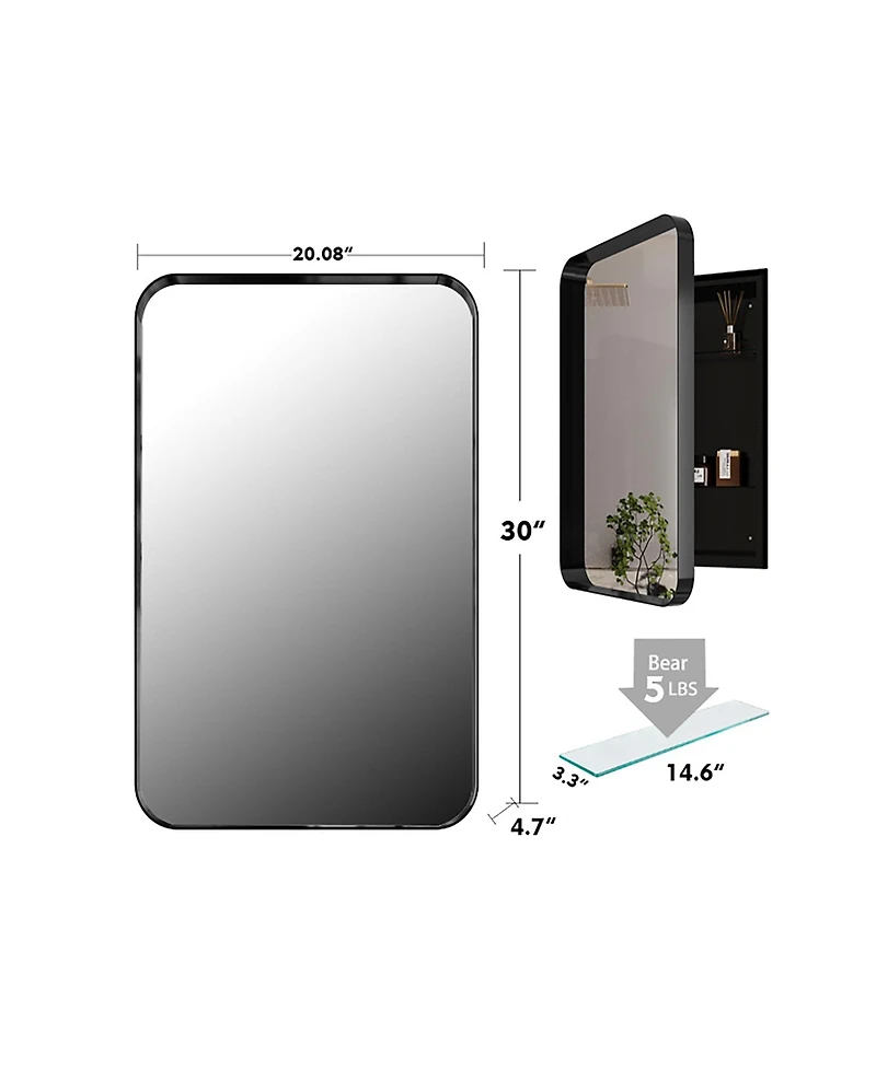 Midola 20x30 Inch Recessed Metal Framed Medicine Cabinet with Mirror and Adjustable Shelves Wall Mirror with Storage for Bathroom