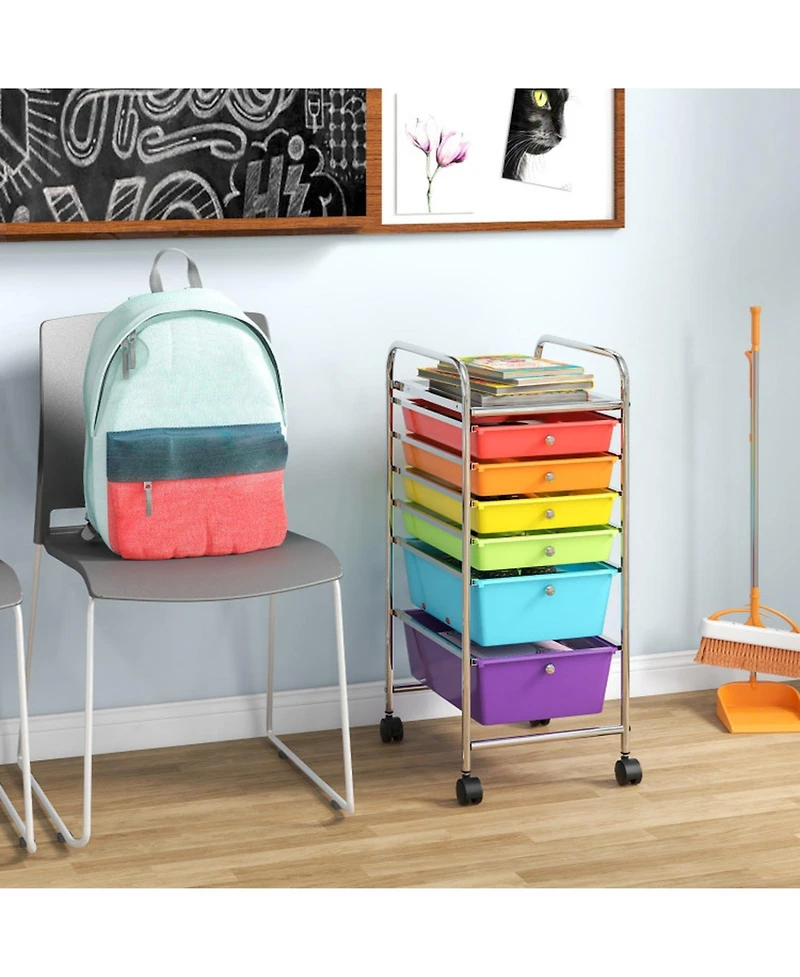 Gouun 6-Drawer Rolling Storage Cart Organizer with 4 Casters for Home Office