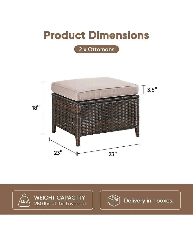 Pocassy 2 Pieces Outdoor Patio Ottoman, All Weather Rattan Wicker Ottoman Seat, Furniture, Footstool Footrest Seat with Cushions