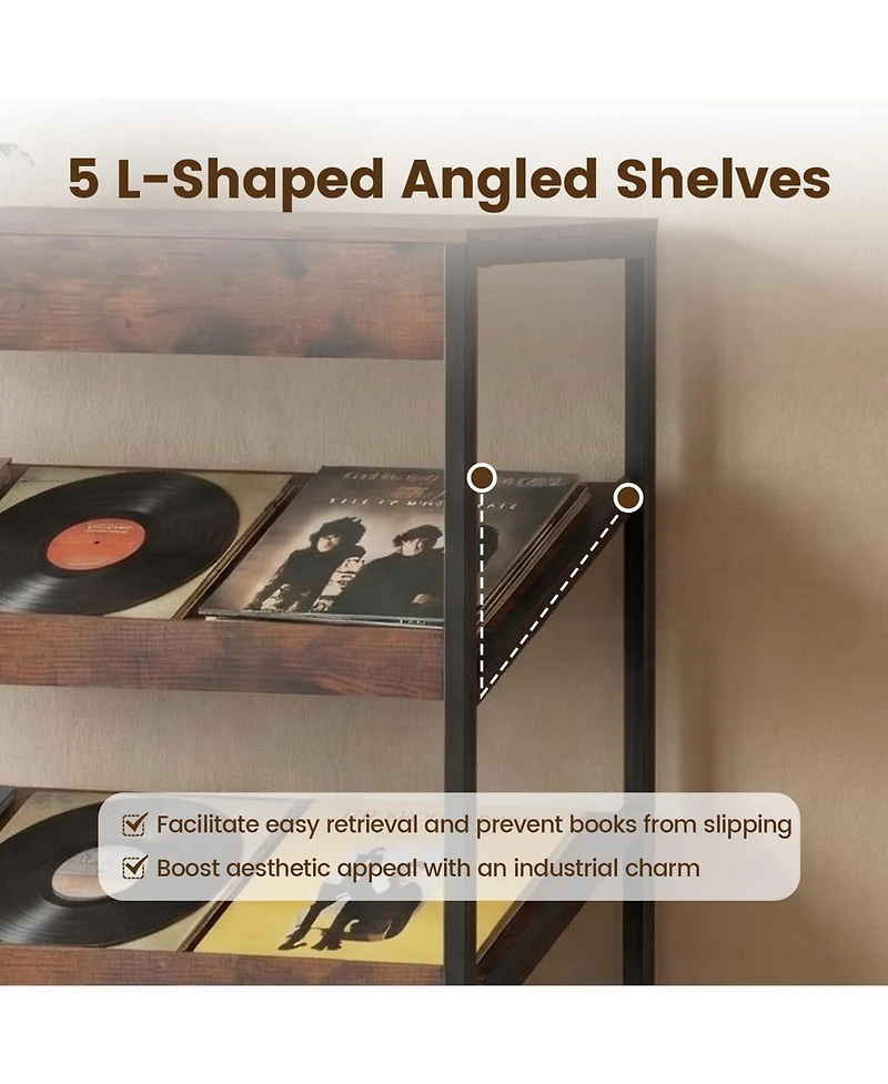 Slickblue Modern Tall Bookcase with Angled Shelves for Home Office