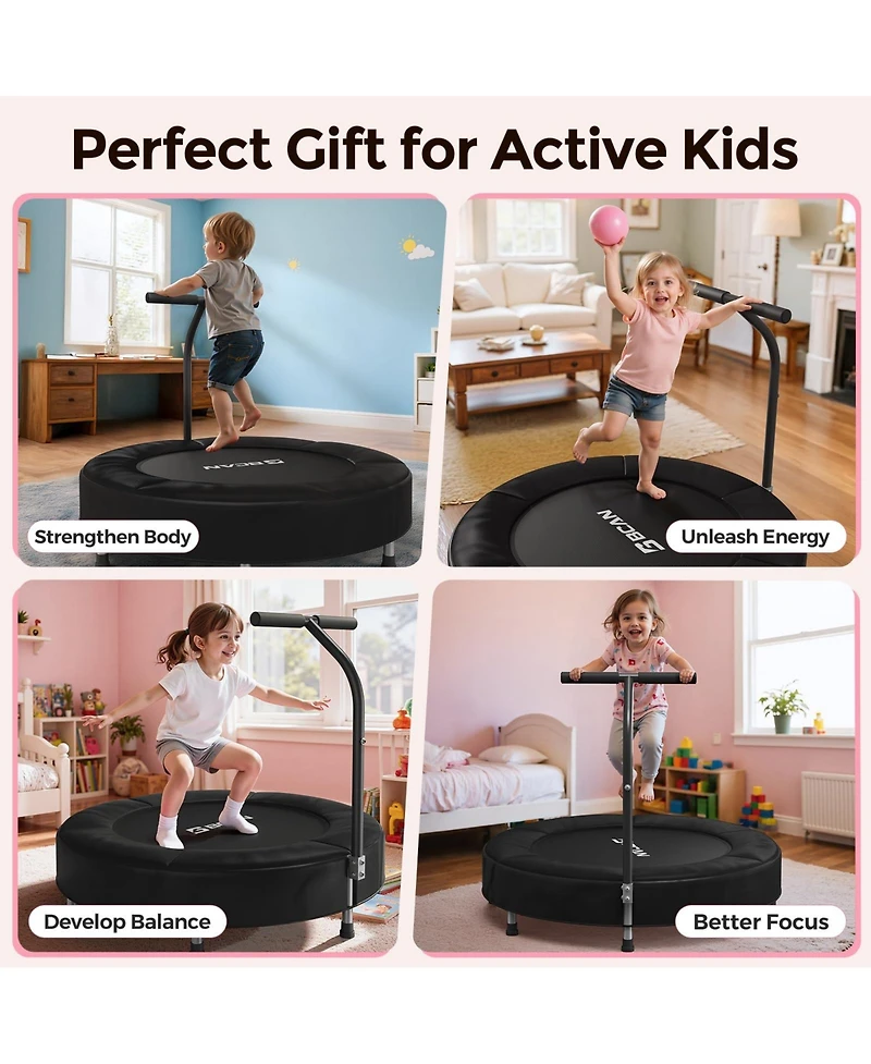 Bcan SP1 36 Inch Astm Certified Toddler Trampoline Indoor Kids Mini Trampoline with Safety Cover Foam Handle