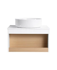 Phying 24 Inch Floating Bathroom Vanity Modern Wall Mounted Vanity with Open Shelf Storage and Durable Countertop Space Saving Bathroom Cabinet