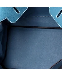 Pre-Owned HERMES Birkin 35 Handbag Blue Togo with Palladium Hardware