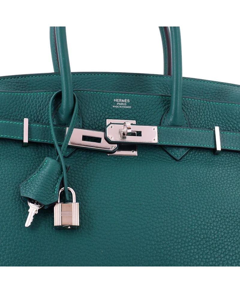 Pre-Owned HERMES Birkin 30 Handbag Green Clemence with Palladium Hardware