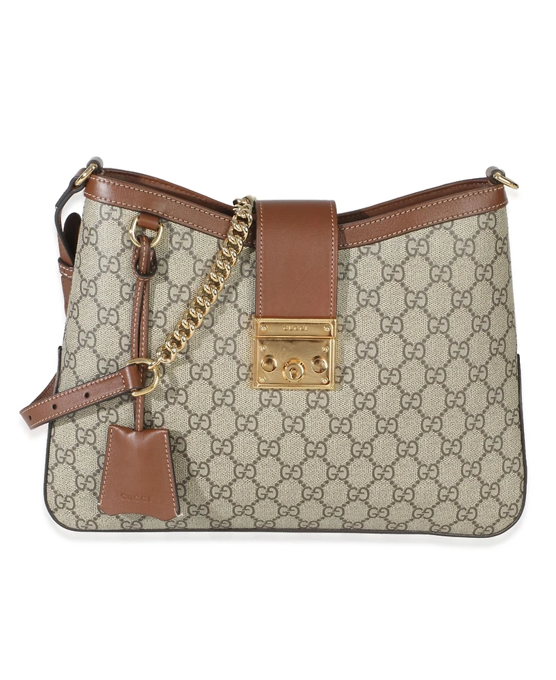 Pre-Owned Gucci Beige Ebony Gg Supreme Monogram Canvas Medium Padlock Shoulder Bag