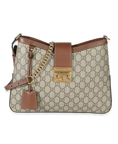 Pre-Owned Gucci Beige Ebony Gg Supreme Monogram Canvas Medium Padlock Shoulder Bag