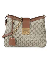 Pre-Owned Gucci Beige Ebony Gg Supreme Monogram Canvas Medium Padlock Shoulder Bag