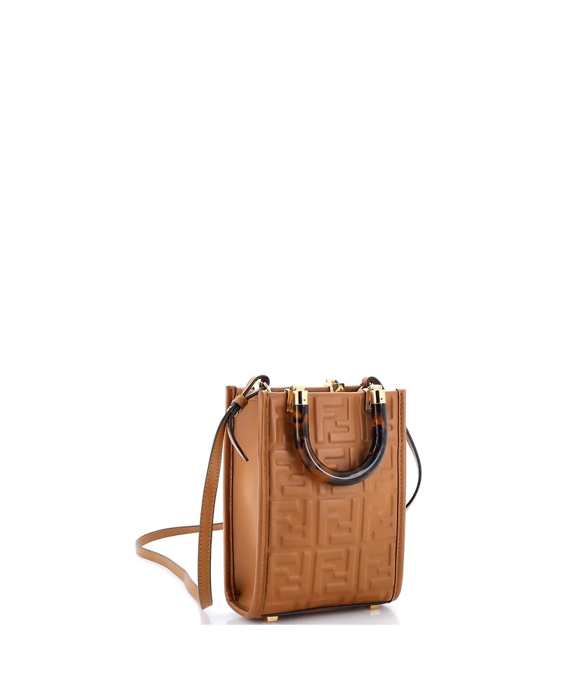 Pre-Owned Fendi Mini Sunshine Shopper Tote Zucca Embossed Leather