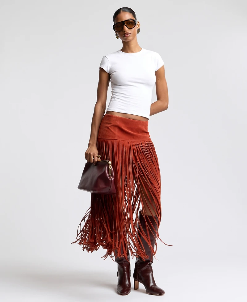 Avec Les Filles Women's Fringe Maxi Skirt