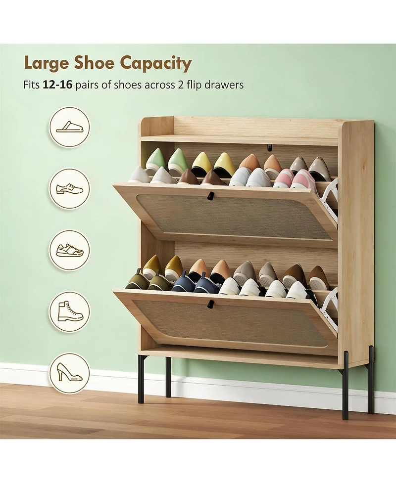 Clihome Narrow Shoe Cabinet 12-16 Pairs Shoe Storage, Slim Storage Cabinet with Adjustable Shelves