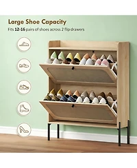 Clihome Narrow Shoe Cabinet 12-16 Pairs Shoe Storage, Slim Storage Cabinet with Adjustable Shelves