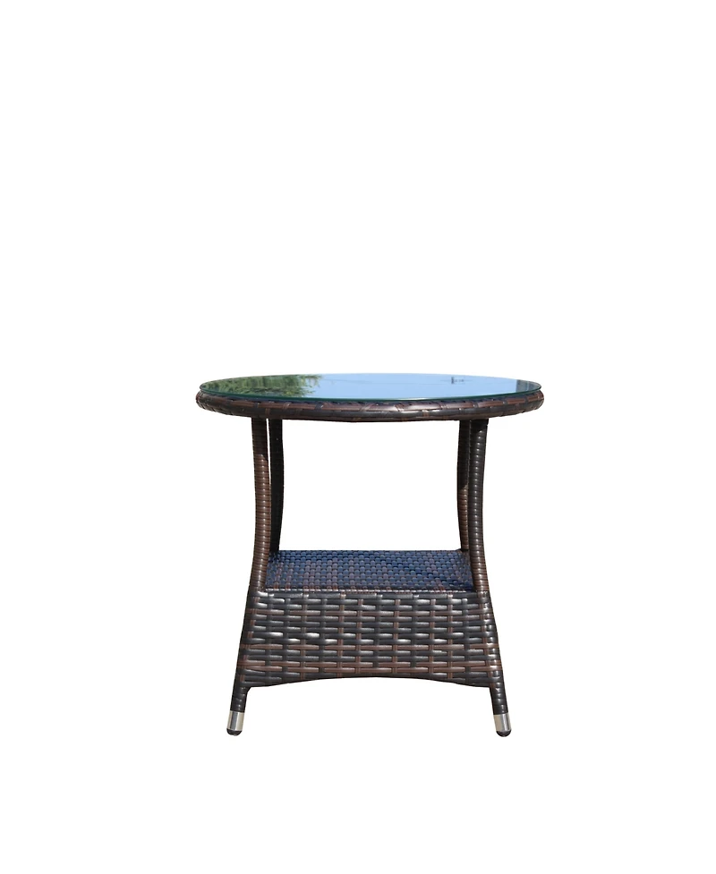 Clihome 21" Round Outdoor Coffee Table - Pe Rattan with Tempered Glass Top, Steel Frame