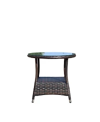 Clihome 21" Round Outdoor Coffee Table - Pe Rattan with Tempered Glass Top, Steel Frame